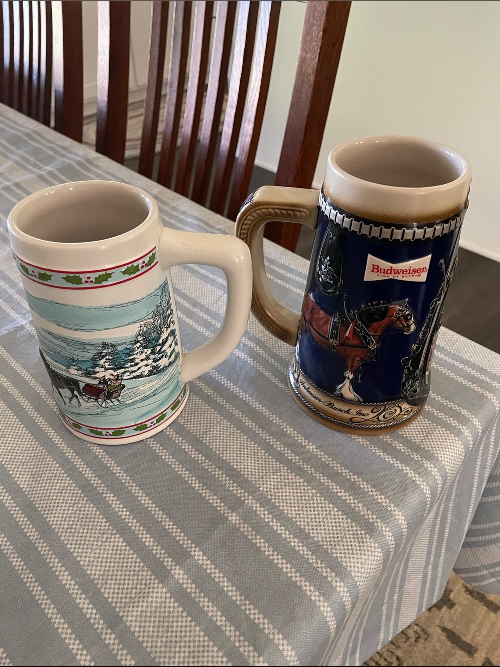 Budweiser Navy Blue and Tan Ceramic Beer Stein with Horse & Carriage Graphic - Picture 2 of 2
